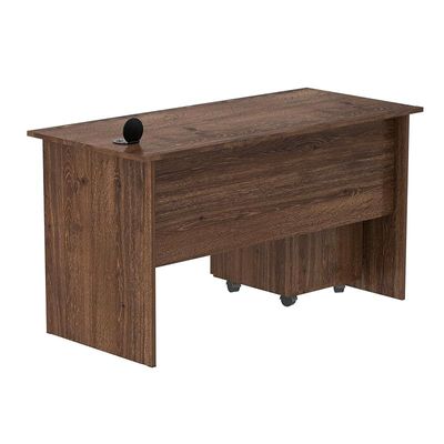 Mahmayi MP1 120x60 Brown Writing Table With Drawers and Black 51-1H Round Desktop Power Module Featuring USB Slot - Ideal for Home or Office Desk Organization and Connectivity Solutions