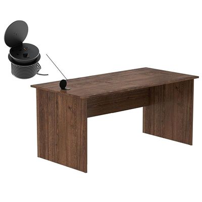 Modern Writing Study Table With Round Desktop Power Module - Brown