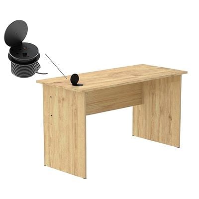 Modern Writing Study Table With Round Desktop Power Module - Oak