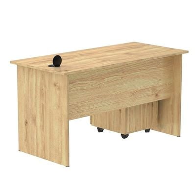 Mahmayi MP1 120x60 Oak Writing Table With Drawers and Black 51-1H Round Desktop Power Module Featuring USB Slot - Ideal for Home or Office Desk Organization and Connectivity Solutions