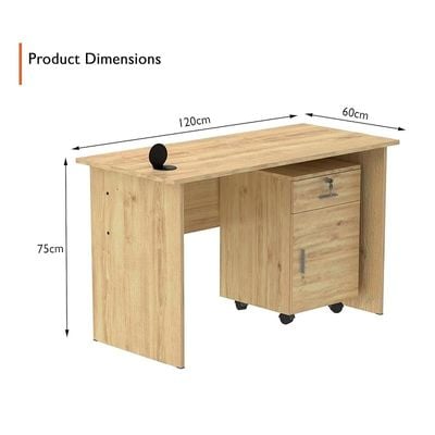 Mahmayi MP1 120x60 Oak Writing Table With Drawers and Black 51-1H Round Desktop Power Module Featuring USB Slot - Ideal for Home or Office Desk Organization and Connectivity Solutions