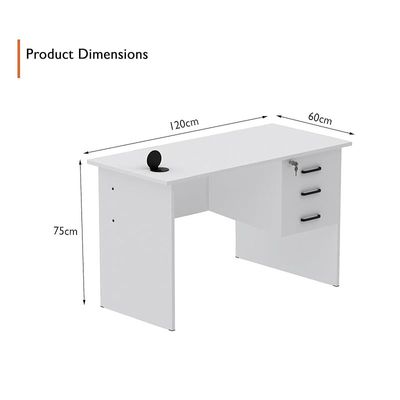 Solama Writing Table With Hanging Drawers And Round Desktop Power Module - White