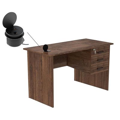 Solama Writing Table With Hanging Drawers And Round Desktop Power Module - Brown