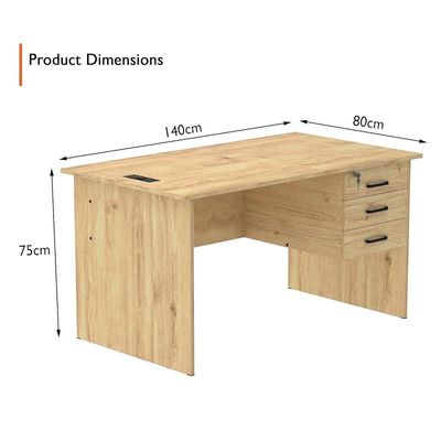 Writing Table With Hanging Pedestal Attached Desktop Socket With USB AC Port - Oak