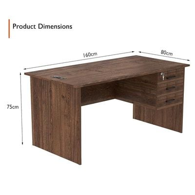Writing Table With Hanging Pedestal Attached Desktop Socket With USB AC Port - Brown