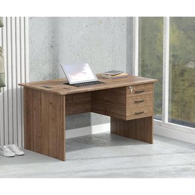 Writing Table With Hanging Pedestal Attached Desktop Socket With USB AC Port - Brown