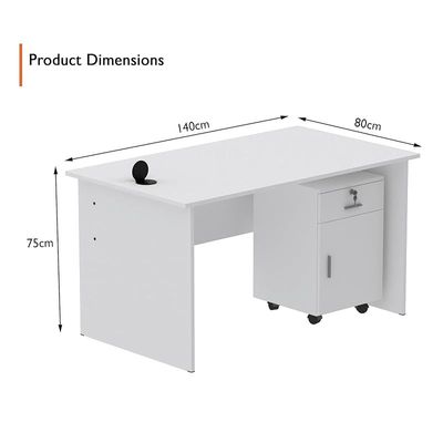 Mahmayi MP1 140x80 White Writing Table With Drawers and Black 51-1H Round Desktop Power Module Featuring USB Slot - Ideal for Home or Office Desk Organization and Connectivity Solutions