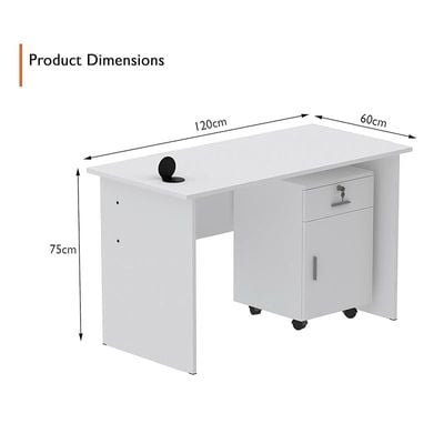 طاولة كتابة Mahmayi MP1 مقاس 120x60 باللون الأبيض مع أدراج ووحدة طاقة لسطح المكتب مستديرة باللون الأسود مقاس 51-1H تتميز بفتحة USB - مثالية لتنظيم المنزل أو المكتب وحلول الاتصال