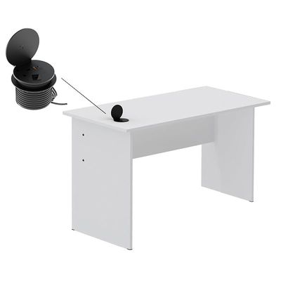 Modern Writing Study Table With Round Desktop Power Module - White