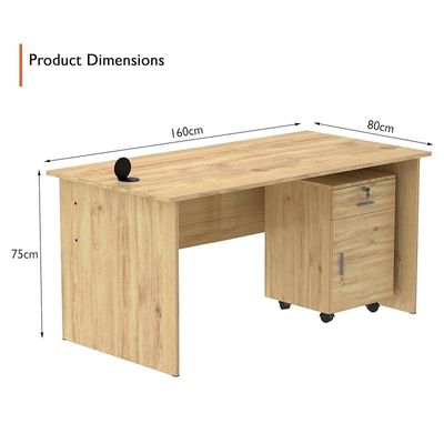 Mahmayi MP1 160x80 Oak Writing Table With Drawers and Black 51-1H Round Desktop Power Module Featuring USB Slot - Ideal for Home or Office Desk Organization and Connectivity Solutions