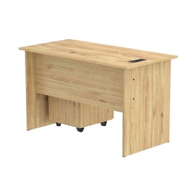 Mahmayi MP1 100x60 Oak Writing Table With Drawers and Black BS01 Desktop Socket Featuring USB AC Port - Ideal for Home or Office Desk Organization and Connectivity Solutions