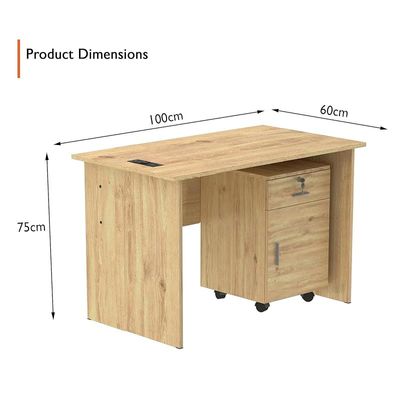 Mahmayi MP1 100x60 Oak Writing Table With Drawers and Black BS01 Desktop Socket Featuring USB AC Port - Ideal for Home or Office Desk Organization and Connectivity Solutions