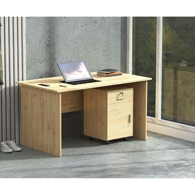 طاولة كتابة Mahmayi MP1 مقاس 100x60 من خشب البلوط مع أدراج ومقبس سطح مكتب أسود BS01 يتميز بمنفذ USB AC - مثالي لتنظيم المنزل أو المكتب وحلول الاتصال