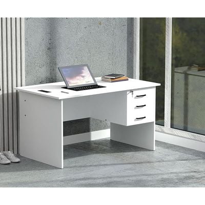 Writing Table With Hanging Pedestal Attached Desktop Socket With USB AC Port - White