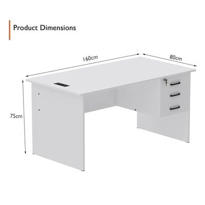 Writing Table With Hanging Pedestal Attached Desktop Socket With USB AC Port - White