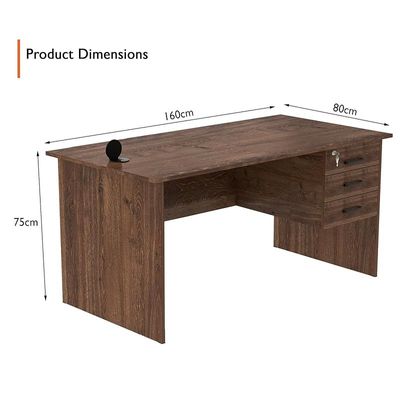 Modern Writing Study Table With Hanging Pedestal Attached And Round Desktop Power Module - Brown