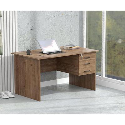 Modern Writing Study Table With Hanging Pedestal Attached And Round Desktop Power Module - Brown