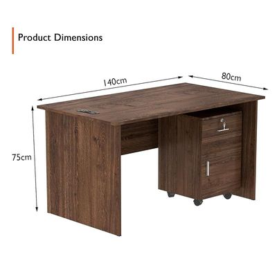 Mahmayi MP1 140x80 Brown Writing Table With Drawers and Black BS01 Desktop Socket Featuring USB AC Port - Ideal for Home or Office Desk Organization and Connectivity Solutions