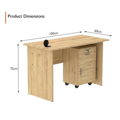 Mahmayi MP1 100x60 Oak Writing Table With Drawers and Black 51-1H Round Desktop Power Module Featuring USB Slot - Ideal for Home or Office Desk Organization and Connectivity Solutions