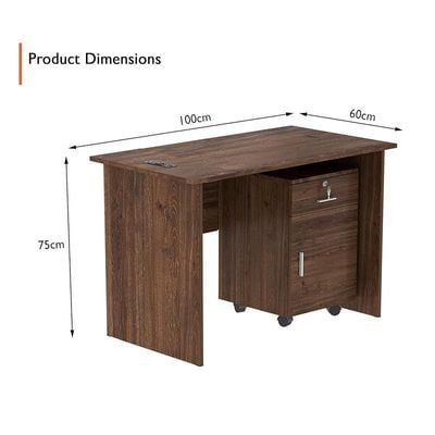 Mahmayi MP1 100x60 Brown Writing Table With Drawers and Black BS01 Desktop Socket Featuring USB AC Port - Ideal for Home or Office Desk Organization and Connectivity Solutions