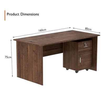 Mahmayi MP1 160x80 Brown Writing Table With Drawers and Black BS01 Desktop Socket Featuring USB AC Port - Ideal for Home or Office Desk Organization and Connectivity Solutions