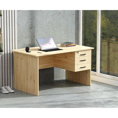 Modern Writing Study Table With Hanging Pedestal Attached And Round Desktop Power Module - Oak