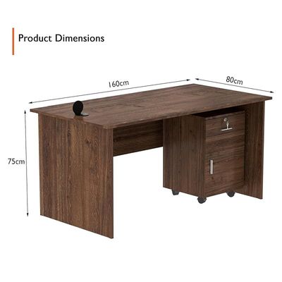 Mahmayi MP1 160x80 Brown Writing Table With Drawers and Black 51-1H Round Desktop Power Module Featuring USB Slot - Ideal for Home or Office Desk Organization and Connectivity Solutions