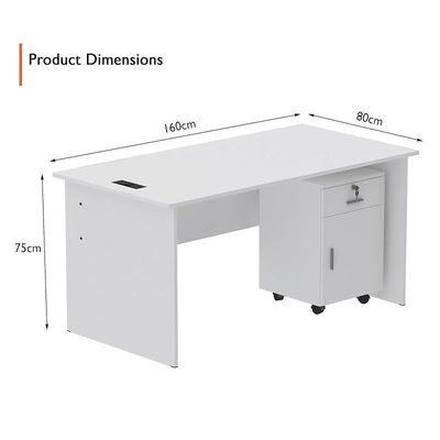 طاولة كتابة Mahmayi MP1 مقاس 160 × 80 باللون الأبيض مع أدراج ومقبس سطح مكتب أسود BS01 يتميز بمنفذ USB AC - مثالي لتنظيم المنزل أو المكتب وحلول الاتصال