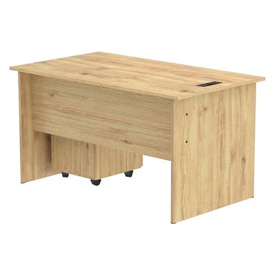 Mahmayi MP1 160x80 Oak Writing Table With Drawers and Black BS01 Desktop Socket Featuring USB AC Port - Ideal for Home or Office Desk Organization and Connectivity Solutions