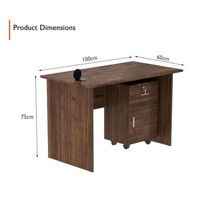 Mahmayi MP1 100x60 Brown Writing Table With Drawers and Black 51-1H Round Desktop Power Module Featuring USB Slot - Ideal for Home or Office Desk Organization and Connectivity Solutions