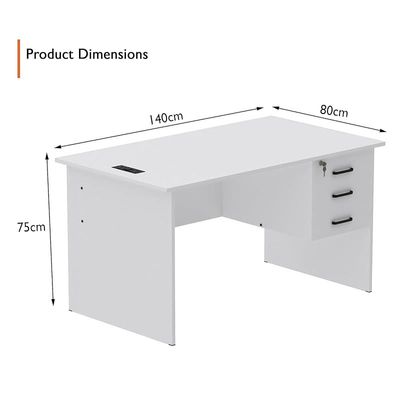 Writing Table With Hanging Pedestal Attached Desktop Socket With USB AC Port - White
