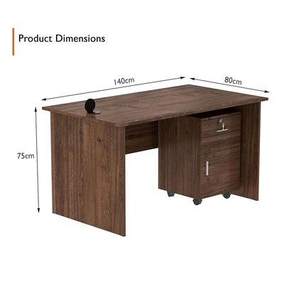 Mahmayi MP1 140x80 Brown Writing Table With Drawers and Black 51-1H Round Desktop Power Module Featuring USB Slot - Ideal for Home or Office Desk Organization and Connectivity Solutions