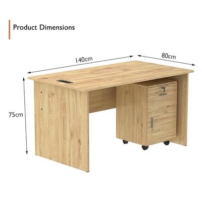 Mahmayi MP1 140x80 Oak Writing Table With Drawers and Black BS01 Desktop Socket Featuring USB AC Port - Ideal for Home or Office Desk Organization and Connectivity Solutions