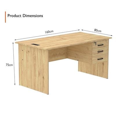 Writing Table With Hanging Pedestal Attached Desktop Socket With USB AC Port - Oak