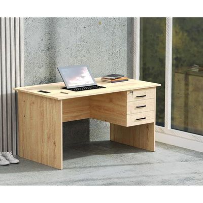 Writing Table With Hanging Pedestal Attached Desktop Socket With USB AC Port - Oak