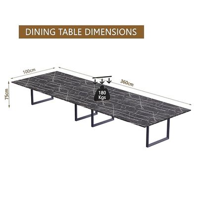 Mahmayi Dec 136 BLK Modern Wooden Dining Table Loop-Leg, 10-Seater for Kitchen & Dining, Living Room Furniture - 360cm, Black Pietra Grigia - Stylish Home Decor & Family Dining Ensemble
