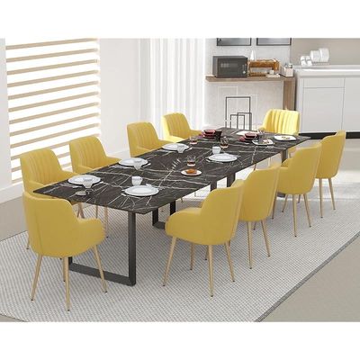 Mahmayi Dec 136 BLK Modern Wooden Dining Table Loop-Leg, 10-Seater for Kitchen & Dining, Living Room Furniture - 360cm, Black Pietra Grigia - Stylish Home Decor & Family Dining Ensemble