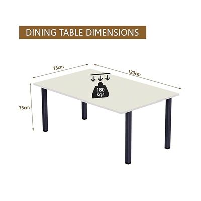 Mahmayi Dec 72 BLK Modern Wooden Dining Table U-Leg, 4-Seater for Kitchen & Dining, Living Room Furniture - 120cm, Premium White Finish - Stylish Home Decor & Family Dining Ensemble