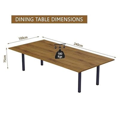 Mahmayi Dec 72 BLK Modern Wooden Dining Table U-Leg, 8-Seater for Kitchen & Dining, Living Room Furniture - 240cm, Cognac Brown Sherman Oak Finish - Stylish Home Decor & Family Dining Ensemble