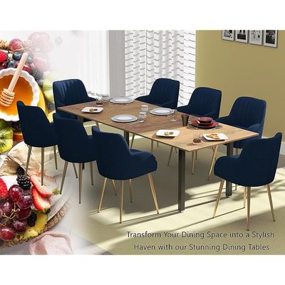 Mahmayi Dec 72 BLK Modern Wooden Dining Table U-Leg, 8-Seater for Kitchen & Dining, Living Room Furniture - 240cm, Cognac Brown Sherman Oak Finish - Stylish Home Decor & Family Dining Ensemble