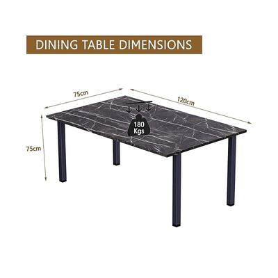 Mahmayi Dec 72 BLK Modern Wooden Dining Table U-Leg, 4-Seater for Kitchen & Dining, Living Room Furniture - 120cm, Black Pietra Grigia Finish - Stylish Home Decor & Family Dining Ensemble