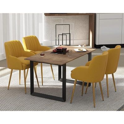 Mahmayi Dec 136 BLK Modern Wooden Dining Table Loop-Leg, 6-Seater for Kitchen & Dining, Living Room Furniture - 140cm, Tobacco Halifax Oak - Stylish Home Decor & Family Dining Ensemble