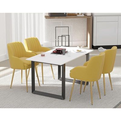 Mahmayi Dec 136 BLK Modern Wooden Dining Table Loop-Leg, 6-Seater for Kitchen & Dining, Living Room Furniture - 140cm, Premium White - Stylish Home Decor & Family Dining Ensemble