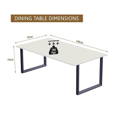 Mahmayi Dec 136 BLK Modern Wooden Dining Table Loop-Leg, 6-Seater for Kitchen & Dining, Living Room Furniture - 140cm, Premium White - Stylish Home Decor & Family Dining Ensemble