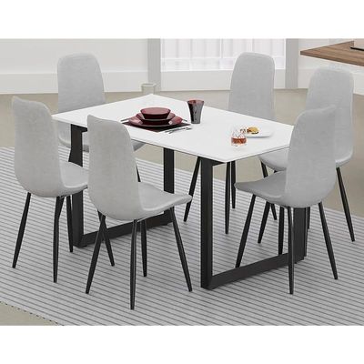 Mahmayi Dec 136 BLK Modern Wooden Dining Table Loop-Leg, 6-Seater for Kitchen & Dining, Living Room Furniture - 140cm, Premium White - Stylish Home Decor & Family Dining Ensemble