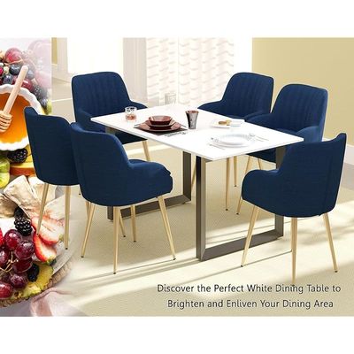 Mahmayi Dec 136 BLK Modern Wooden Dining Table Loop-Leg, 6-Seater for Kitchen & Dining, Living Room Furniture - 140cm, Premium White - Stylish Home Decor & Family Dining Ensemble