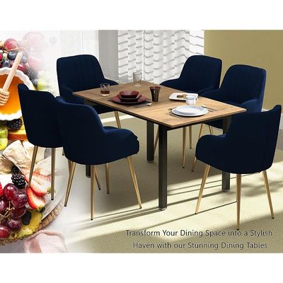 Mahmayi Dec 72 BLK Modern Wooden Dining Table U-Leg, 6-Seater for Kitchen & Dining, Living Room Furniture - 140cm, Cognac Brown Sherman Oak Finish - Stylish Home Decor & Family Dining Ensemble