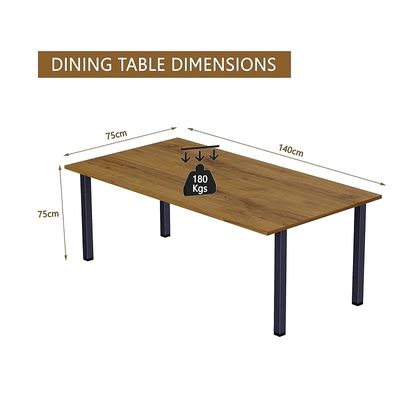 Mahmayi Dec 72 BLK Modern Wooden Dining Table U-Leg, 6-Seater for Kitchen & Dining, Living Room Furniture - 140cm, Cognac Brown Sherman Oak Finish - Stylish Home Decor & Family Dining Ensemble