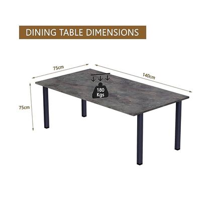 Mahmayi Dec 72 BLK Modern Wooden Dining Table U-Leg, 6-Seater for Kitchen & Dining, Living Room Furniture - 140cm, Anthracite Metal Rocks - Stylish Home Decor & Family Dining Ensemble