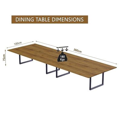 Mahmayi Dec 136 BLK Modern Wooden Dining Table Loop-Leg, 10-Seater for Kitchen & Dining, Living Room Furniture - 360cm, Cognac Brown Sherman Oak Finish - Stylish Home Decor & Family Dining Ensemble